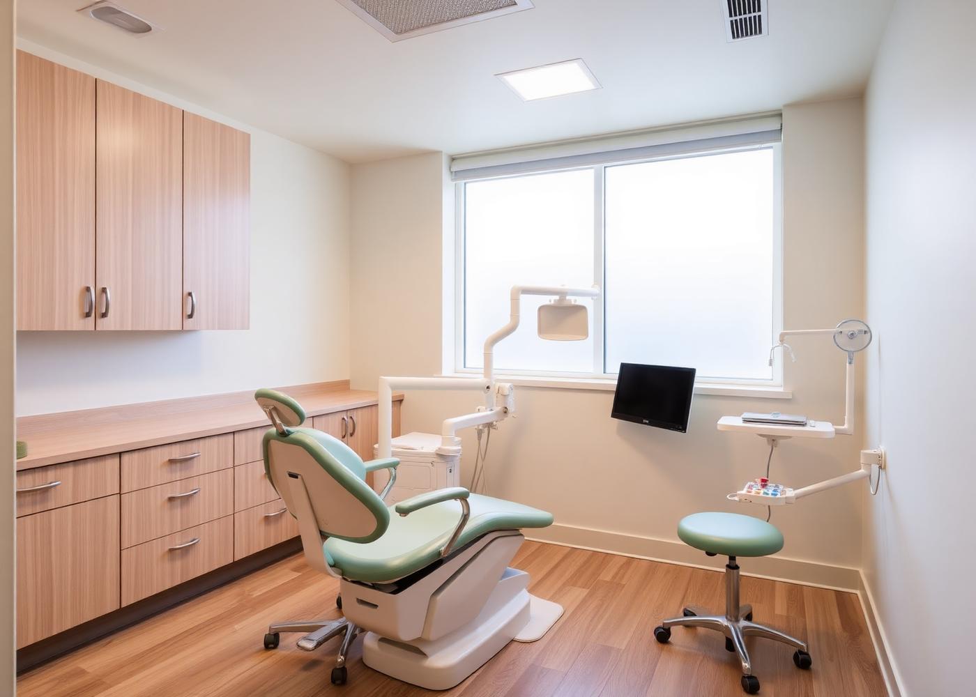 Calm modern dental treatment room with natural light